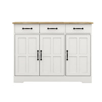 Farmhouse Buffet Cabinet Storage Sideboard with 3 Drawers and 3 Doors for Dining Room Kitchen Cupboard White