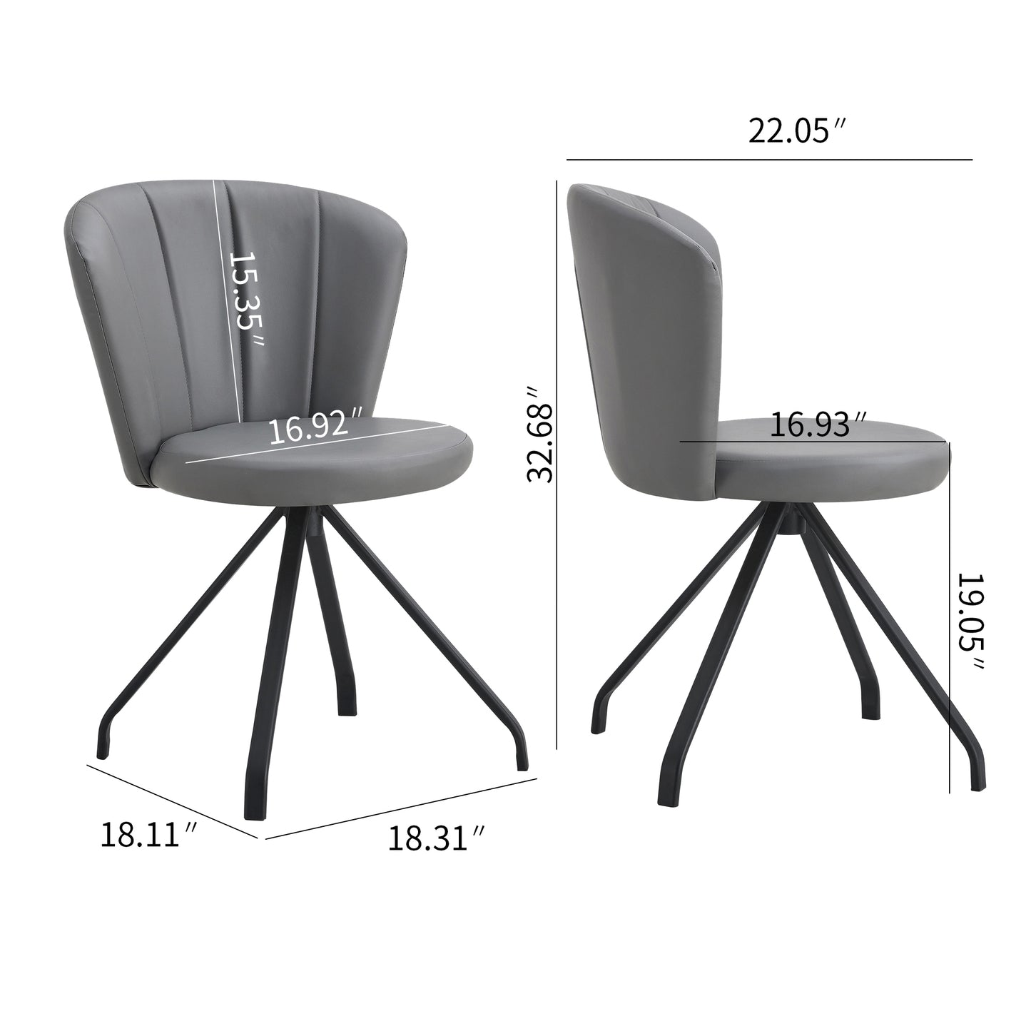 Gray 360 degree  Swivel Makeup Chair PU Vanity Chair Upholstered with Black Metal Legs for Home Office Dining Room Bedroom