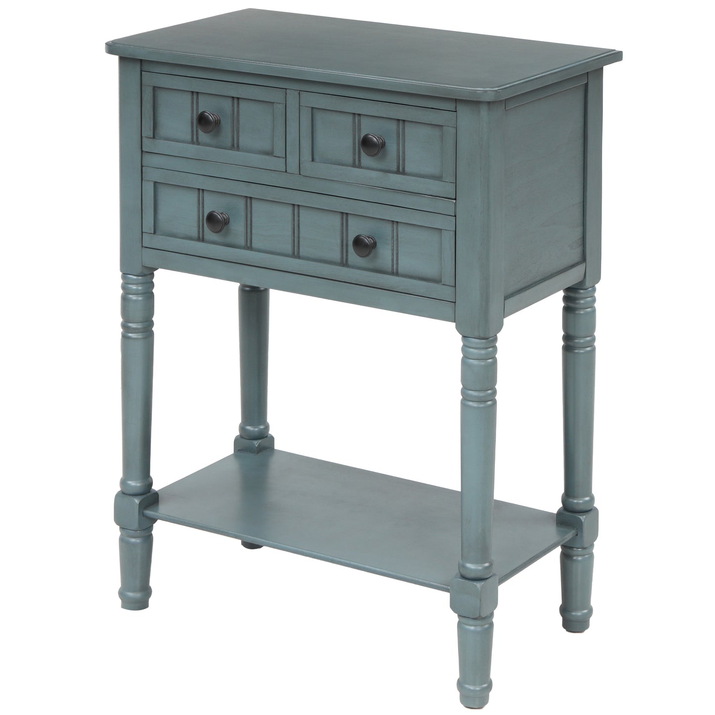 Narrow Console Table with Three Storage Drawers and Bottom Shelf for Living Room Easy Assembly Navy