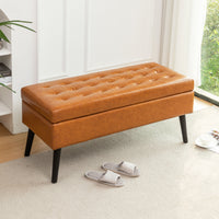 Brown Leather Storage Bench for Bedroom Entryway 43.3" Stylish Ottoman at Foot of Bed