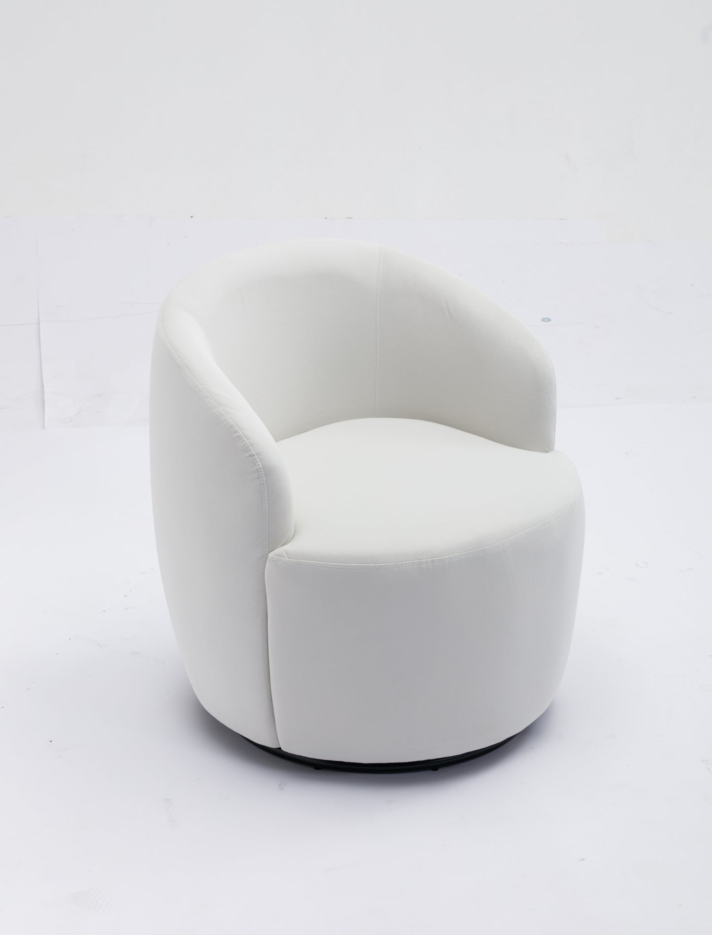 Velvet Fabric Swivel Accent Armchair Barrel Chair with Black Metal Ring Base White