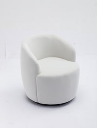 Velvet Fabric Swivel Accent Armchair Barrel Chair with Black Metal Ring Base White