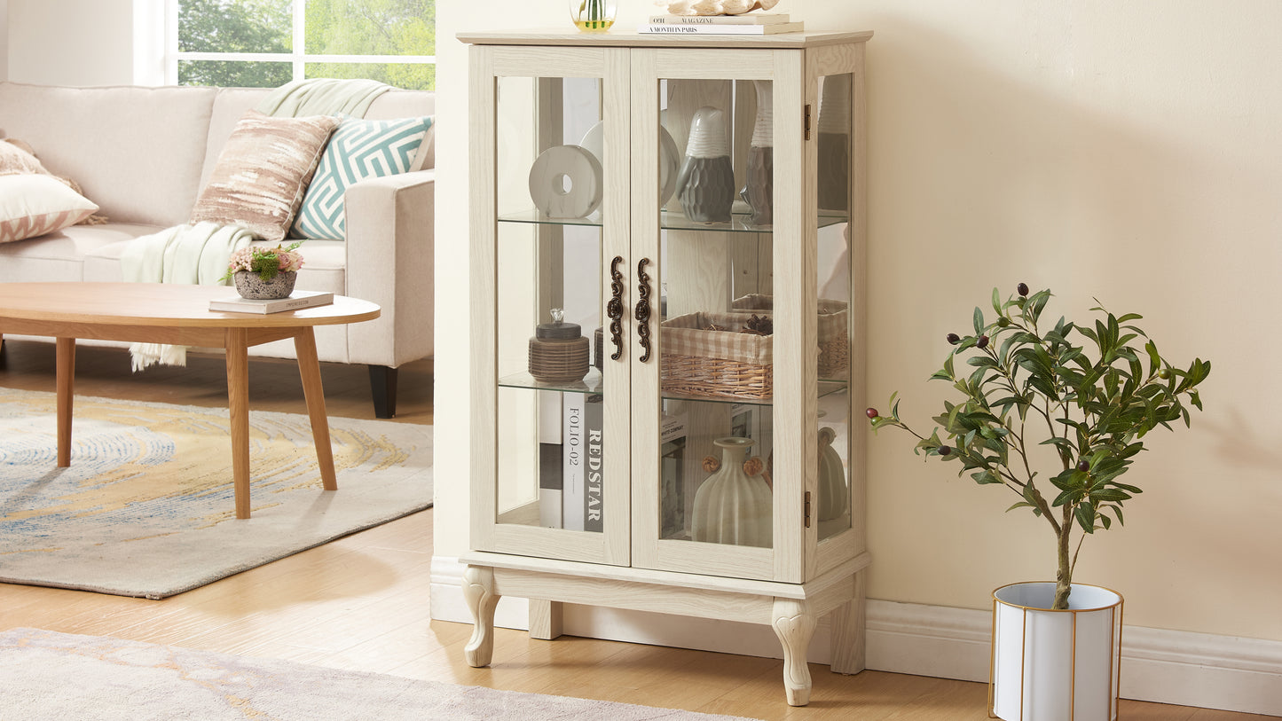 Elegant 2 Door Curio Cabinet with Glass Doors Adjustable Shelves Mirrored Back Lighted Display for Home Office