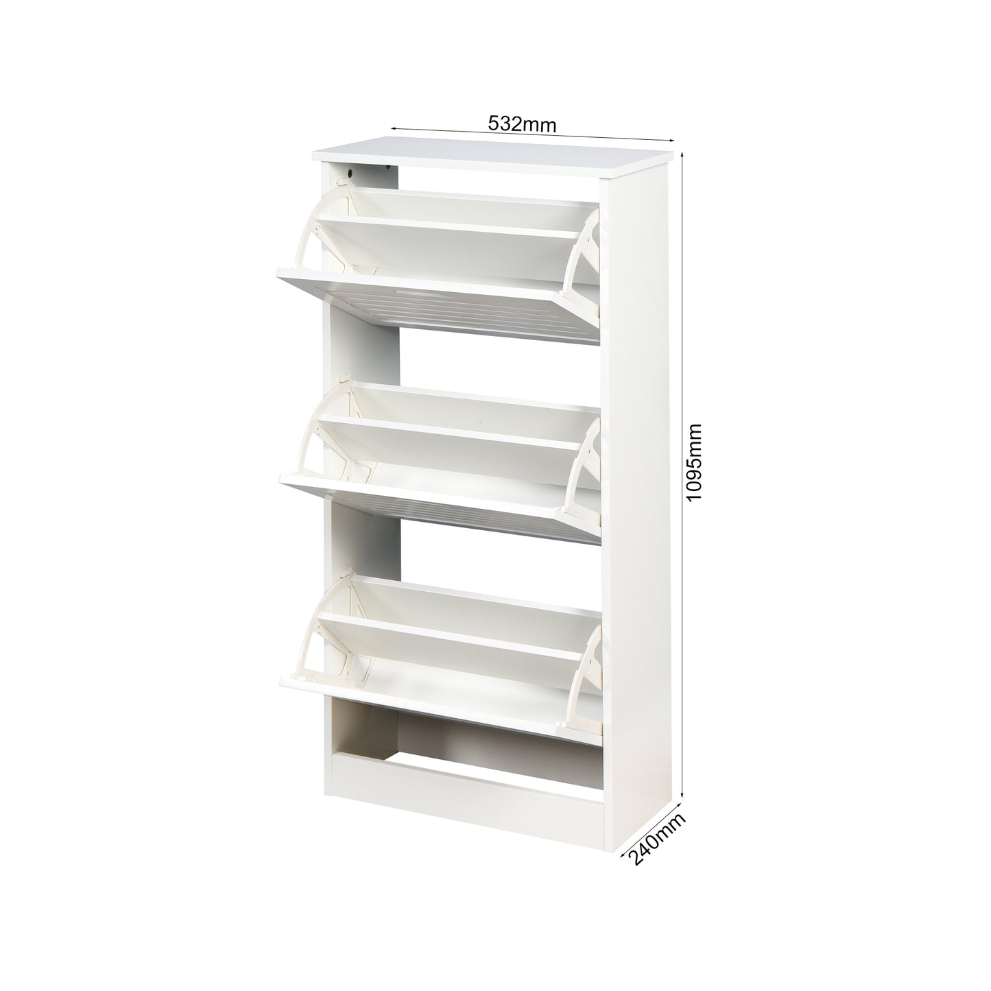 White Wooden Shoe Cabinet for Entryway with 3 Flip Doors Space Saving Storage 20.94x9.45x43.11 Inch