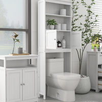 2-Tier Over The Toilet Storage Shelf Bathroom Spacesaver Organizer with 2 Doors Freestanding Wood Cabinet White