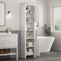 Bathroom Floor Storage Cabinet with 2 Doors, Wooden Living Room Cabinet with 6 Shelves, Space-Saving Organizer 15.75x11.81x66.93