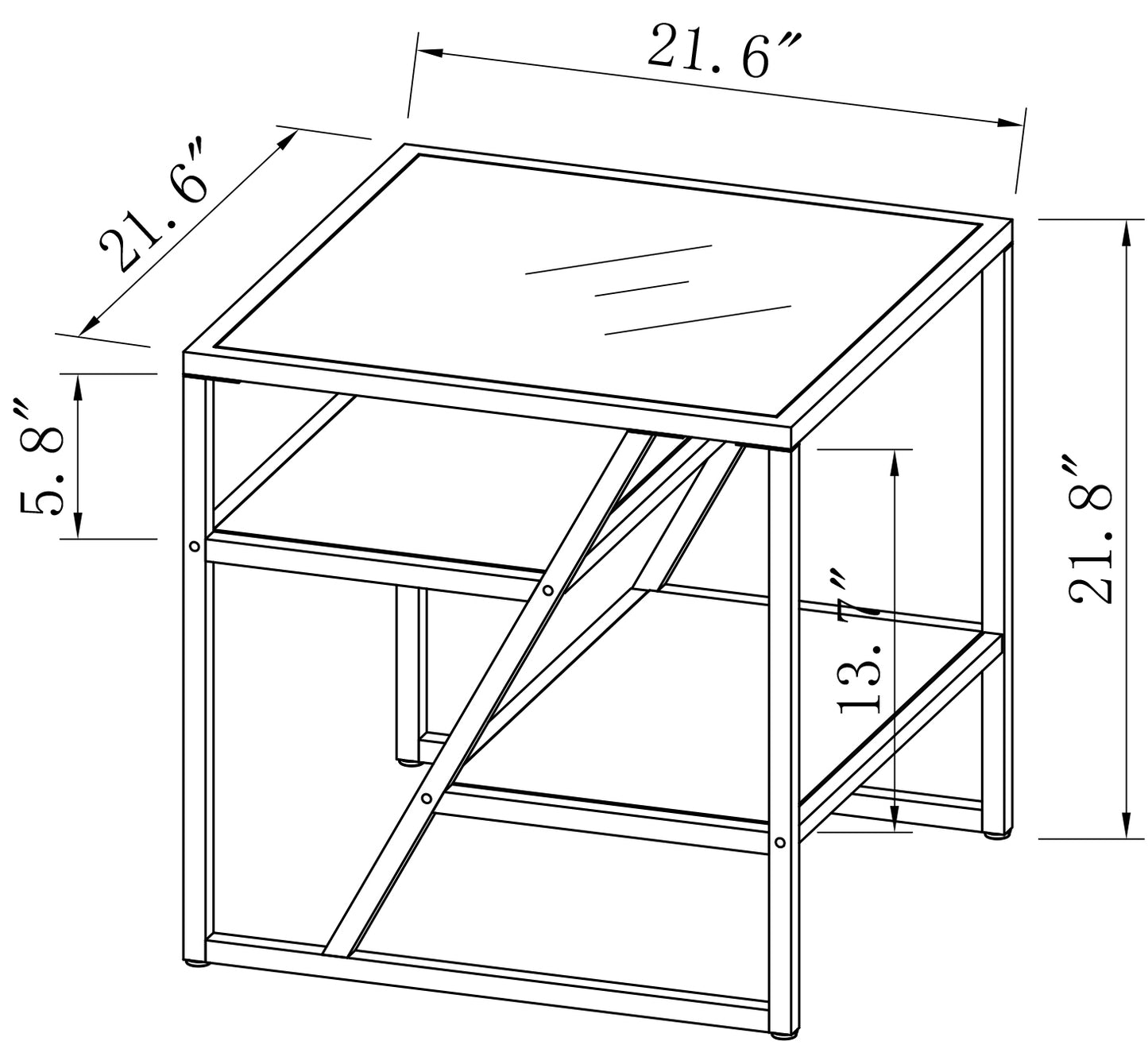 Golden Side Table with Storage Shelf Tempered Glass Top Metal Frame for Living Room and Bedroom