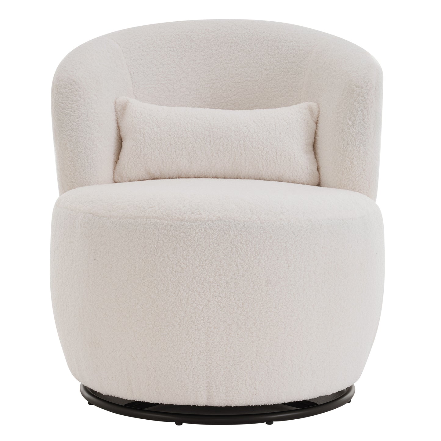 White Plush Swivel Accent Chair - Contemporary Round Armchair with 360° Rotation and Metal Base for Living Room Elegance