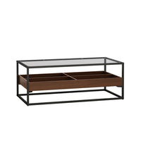 Rectangle Glass Coffee Table with Storage Shelf Metal Legs Modern Living Room Furniture 47.24 Inch