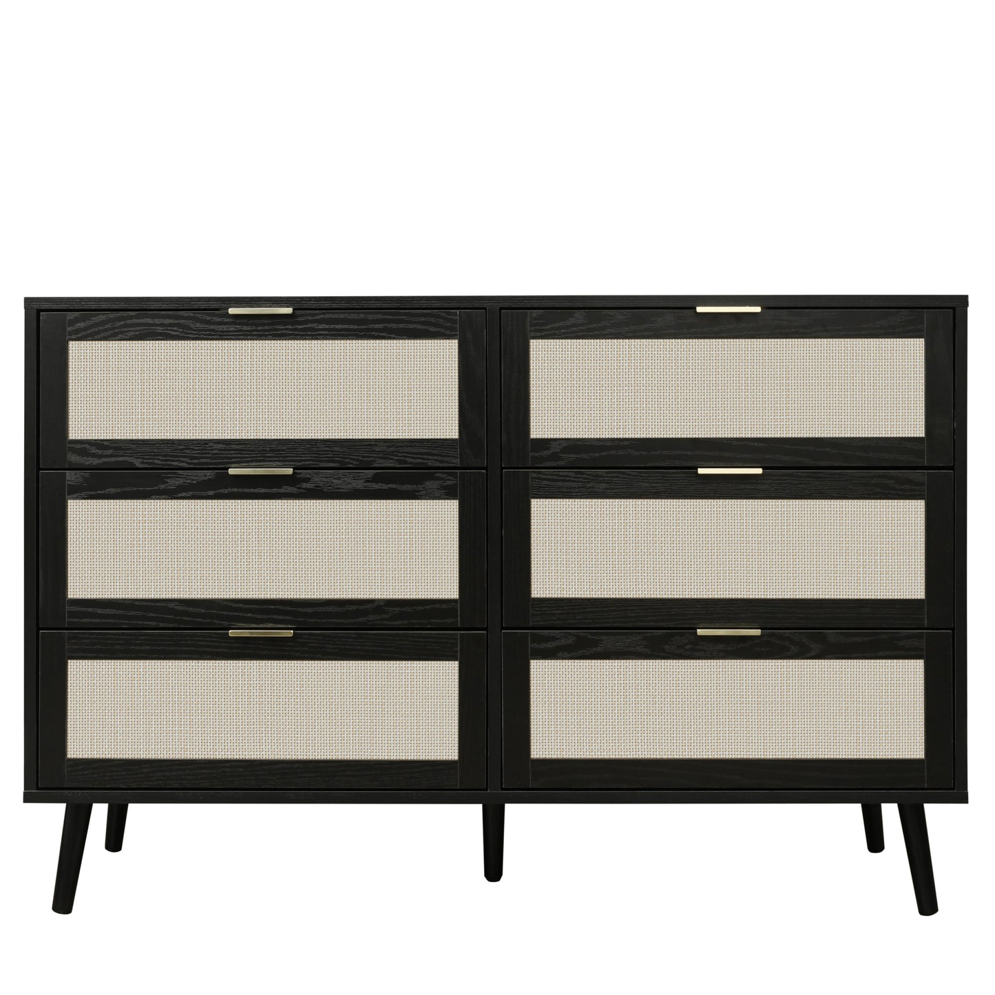 Modern 6 Drawer Dresser Black Wood Storage Cabinet for Bedroom or Living Room Furniture