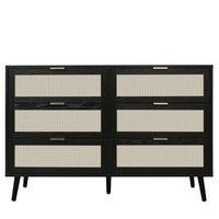 Modern 6 Drawer Dresser Black Wood Storage Cabinet for Bedroom or Living Room Furniture