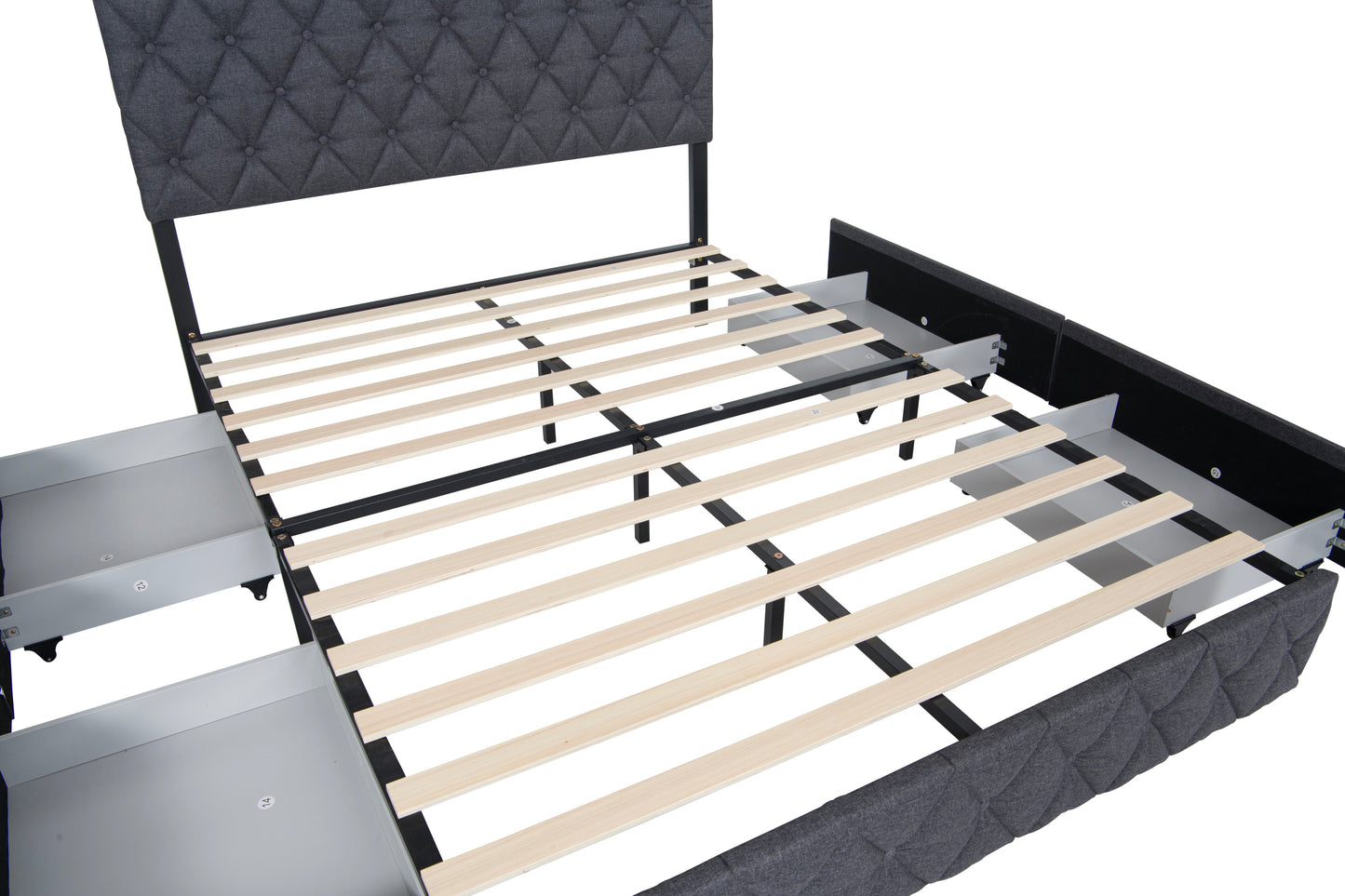 Full Size Upholstered Platform Bed Frame with Adjustable Headboard and 4 Storage Drawers Grey