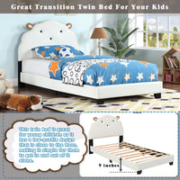 Upholstered Twin Platform Bed for Kids with Sheep Headboard White Wooden Frame No Box Spring Needed