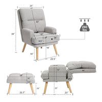 Mid Century Modern Accent Chair and Ottoman Set with Adjustable Backrest for Living Room Bedroom and Study