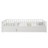 Montessori Twin Size Floor Bed with High Security Barrier and Door for Kids