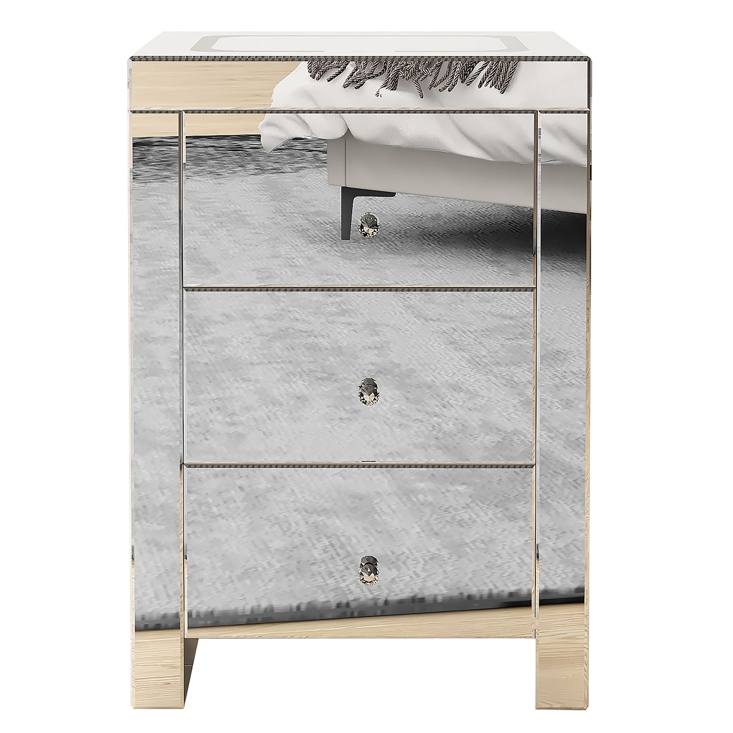 Silver Glass Nightstand with Wireless Charging and USB Ports Bedside Table for Living Room