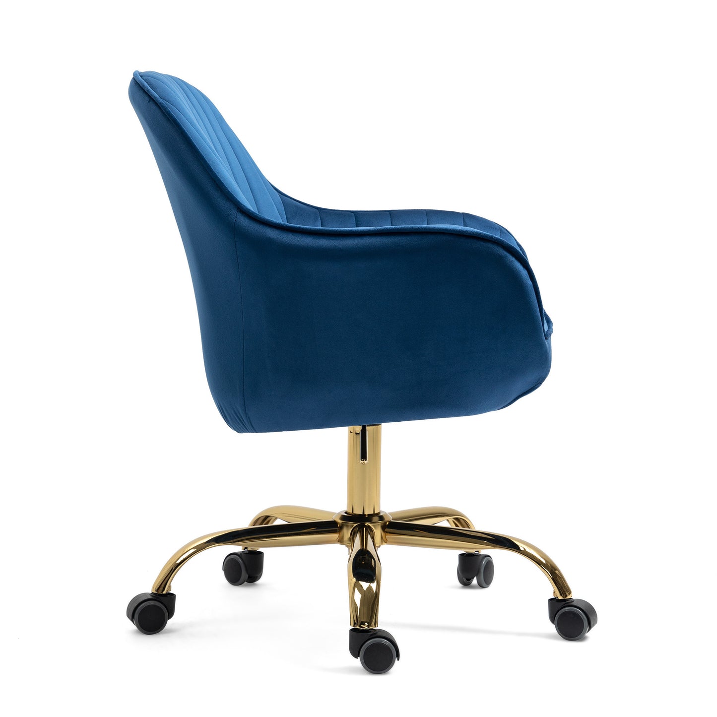 360 degree  Dark Blue Velvet Swivel Chair High Back Adjustable Office Chair Golden Base