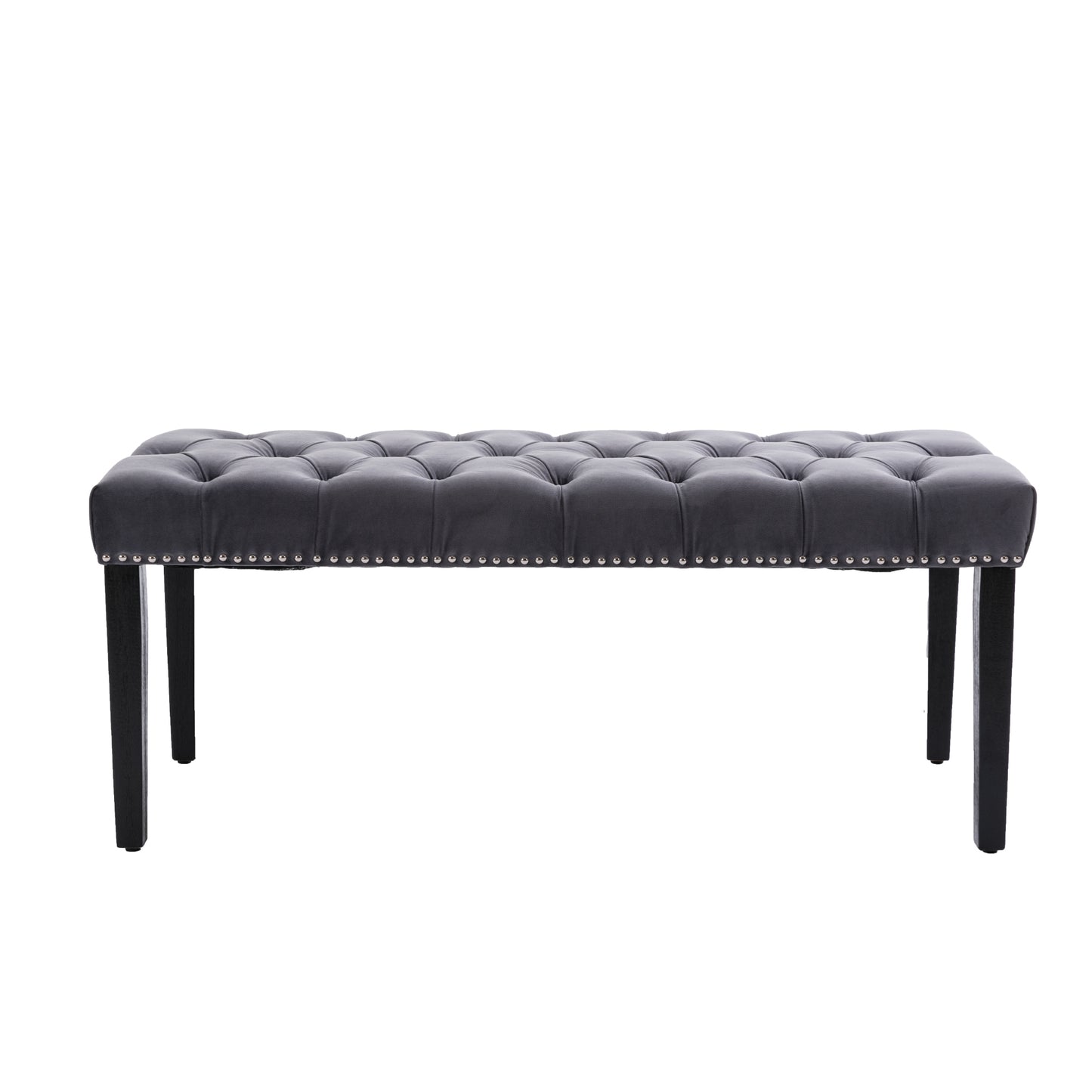 Upholstered Tufted Velvet Bench Ottoman for Dining Room Entryway Living Room Dark Gray Accent Footrest Stool