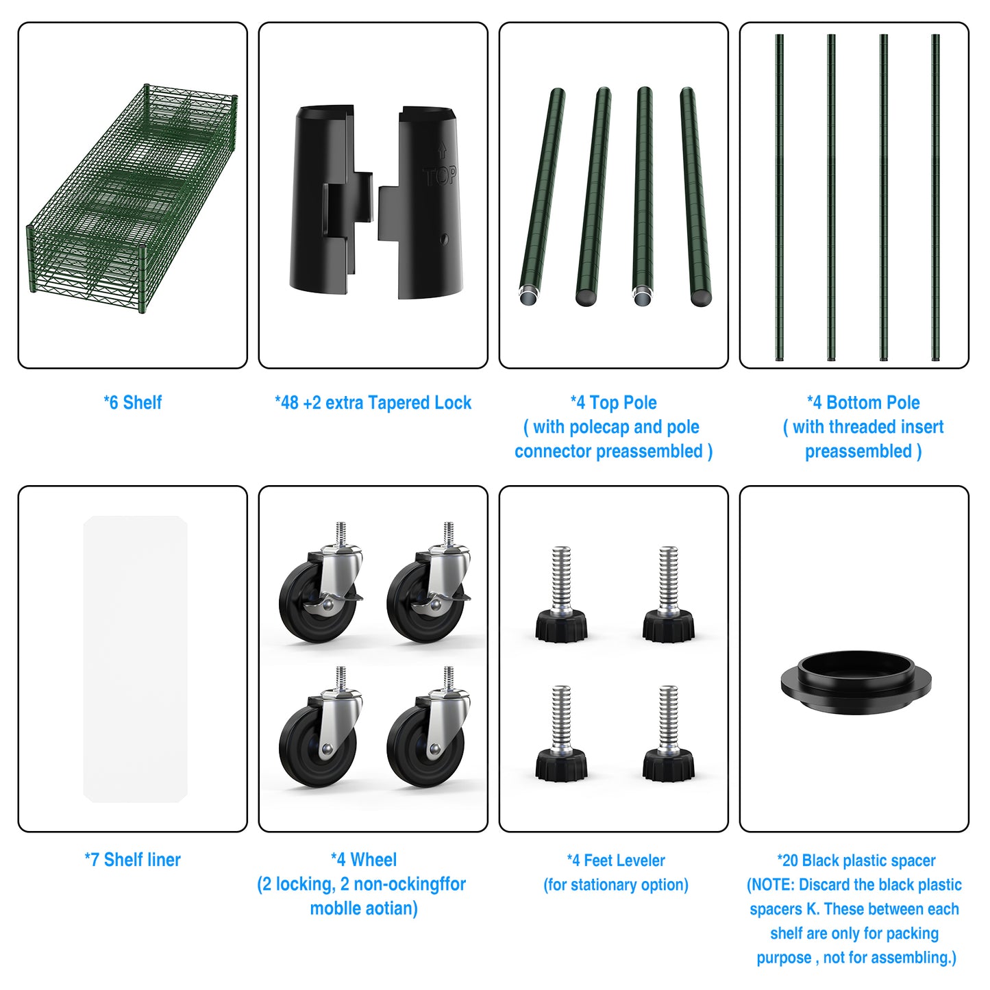 Heavy Duty 6 Tier Wire Shelving Unit 6000 LBS Capacity Height Adjustable Metal Garage Storage Shelves with Wheels Green