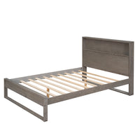 Full Size Platform Bed with Storage Headboard USB Ports and Sockets Antique Gray