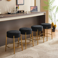 Contemporary Set of 2 24 Inch Upholstered Round Bar Stools for Kitchen and Cafe Stylish Seating