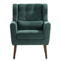 Chenille Modern Accent Chair with Pillow Soft Upholstered Armchair for Living Room Bedroom Solid Wood Legs Blackish Green