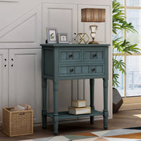 Narrow Console Table with Three Storage Drawers and Bottom Shelf for Living Room Easy Assembly Navy