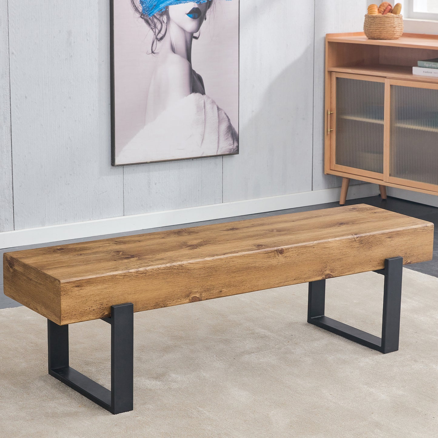 59 Inch Farmhouse Dining Bench for Kitchen Entryway Industrial Shoe Storage Bed Bench