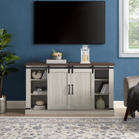 Classic Farmhouse TV Stand for TVs Up to 60 inches with Sliding Doors and Open Storage Light Gray 54.5 InchW 15.75 InchD 30.5 InchH