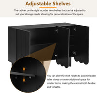 Cream Minimalist Shoe Cabinet with 5 Solid Wood Legs Adjustable Shelves Wave Door Design for Living Room Storage Black