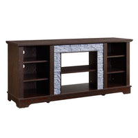 TV Media Stand with with Faux Stacked Stone Surround, Modern Entertainment Console with Open Storage Space, Cherry, 58.31"W*15.39"D*26.06"H