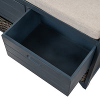 Storage Bench with Removable Basket and 2 Drawers Fully Assembled Shoe Bench with Cushion Navy