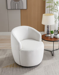 Velvet Fabric Swivel Accent Armchair Barrel Chair with Black Metal Ring Base White