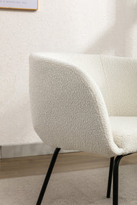 Set of 2 Ivory Boucle Fabric Dining Chairs with Black Metal Legs Modern Home Furniture