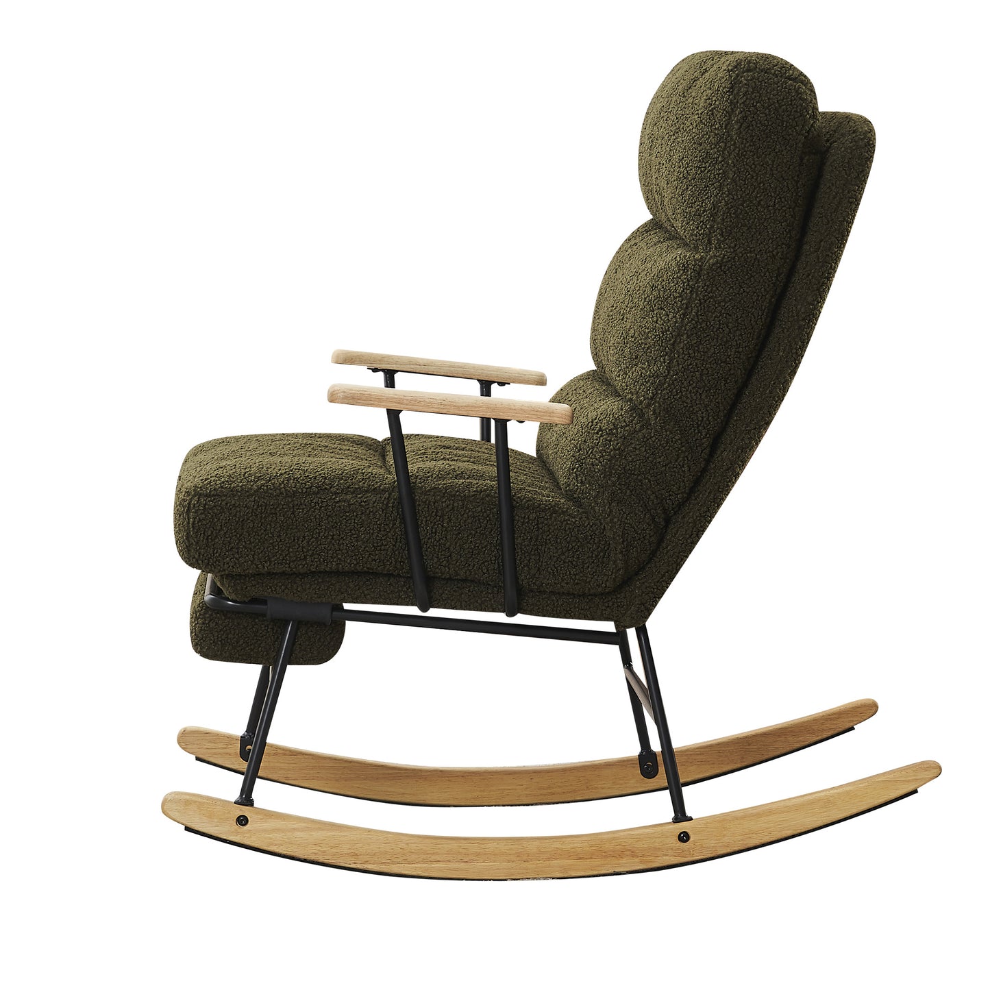 Modern Gliding Rocking Chair with High Back Retractable Footrest Adjustable Back Angle for Nursery Living Room Bedroom Green