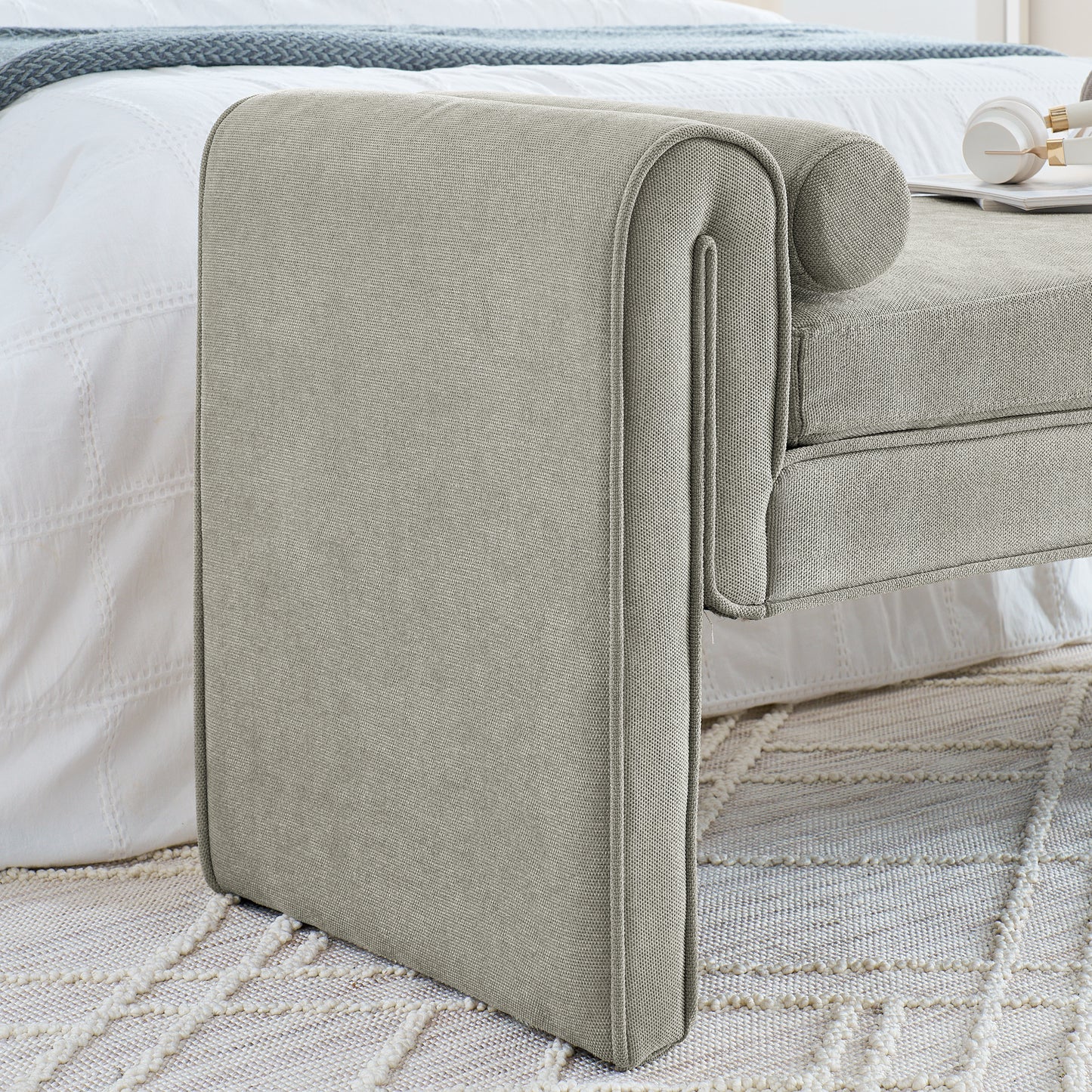 Large Beige Linen Fabric Bedroom Storage Stool With Ample Space - Versatile Seating For Bed End, Living Room, Or Entrance - 50.39 Inches