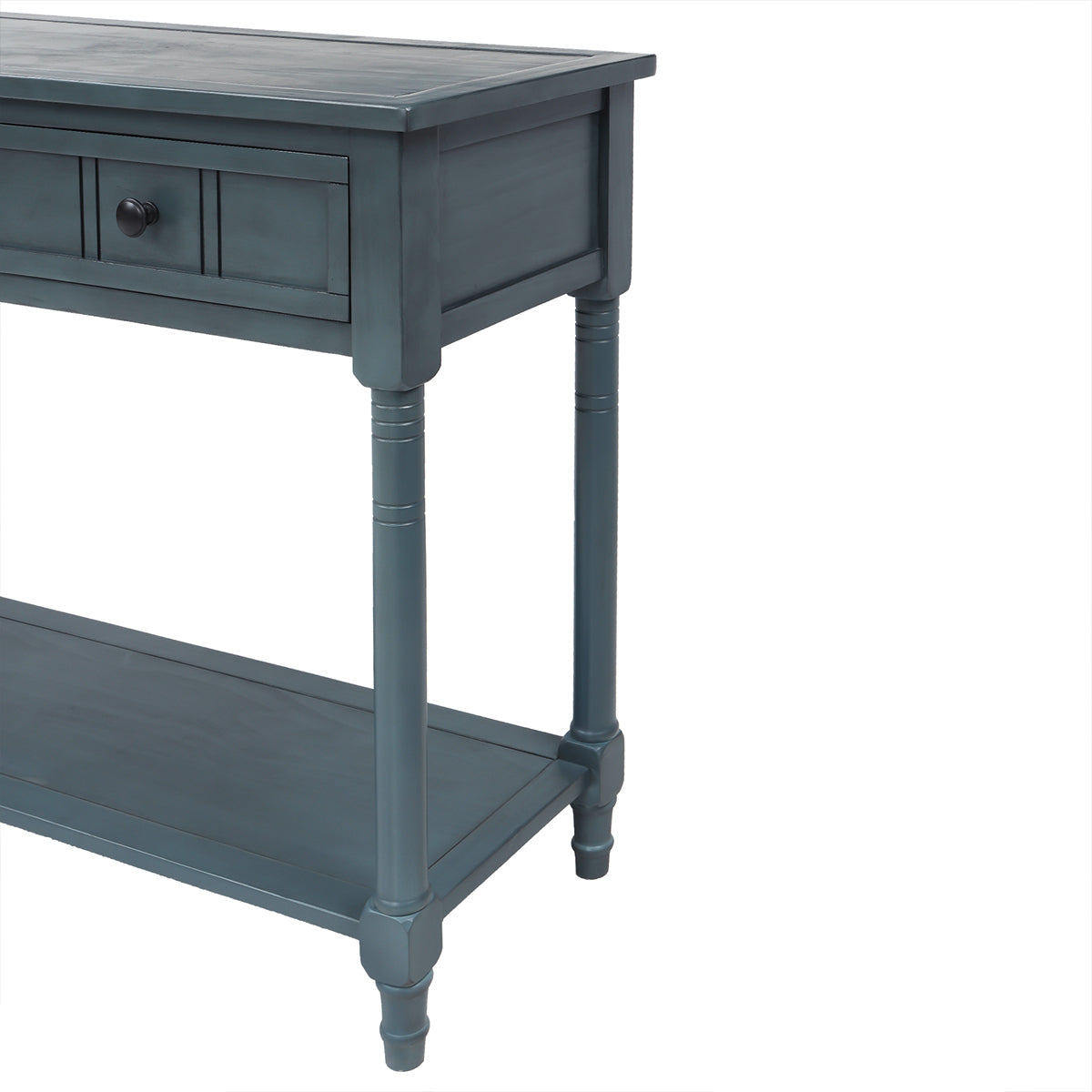 Traditional Console Table with Two Drawers and Bottom Shelf in Navy Finish