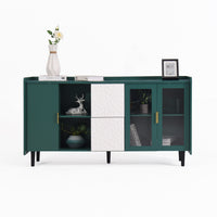 Modern 55 Coffee Bar Storage Cabinet with 2 Drawers and Glass Doors for Kitchen and Living Room Green