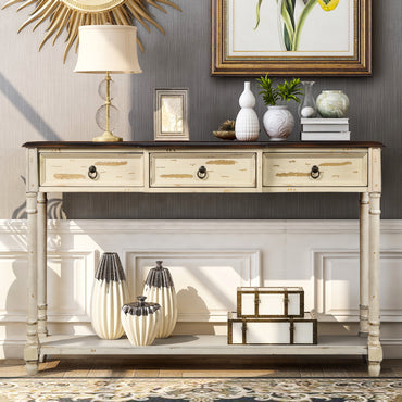 Console Table with Drawers for Entryway Sofa Table Beige Long Shelf Storage Solution