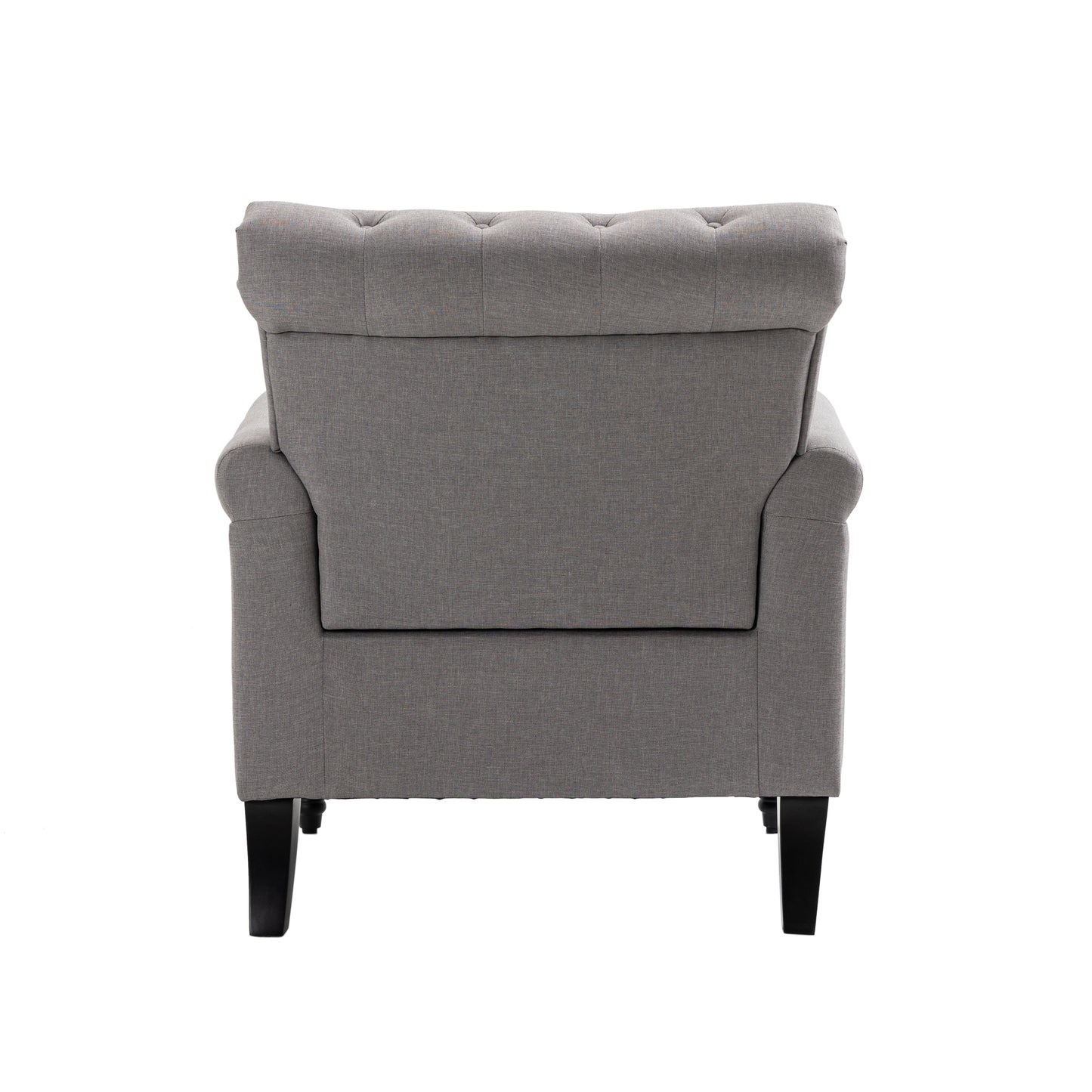 Mid-Century Modern Accent Chair Linen Armchair Tufted Back Wood Legs Upholstered Lounge Chair for Living Room Bedroom Light Grey