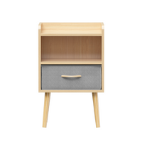 Collapsible Fabric Drawer Nightstand 2-Tier Storage End Table Wood Side Table with Storage Cabinet for Kids and Adults Oak