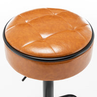 Adjustable Brown Faux Leather Bar Stool Set of 2 360° Swivel Armless Counter Height Chairs for Kitchen Dining Living Room