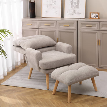 Mid Century Modern Accent Chair and Ottoman Set with Adjustable Backrest for Living Room Bedroom and Study