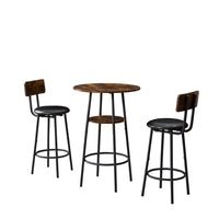 Three-Piece Round Dining Table Set with Storage Small Bar Table and Two Upholstered Chairs for Restaurants Cafes Bars