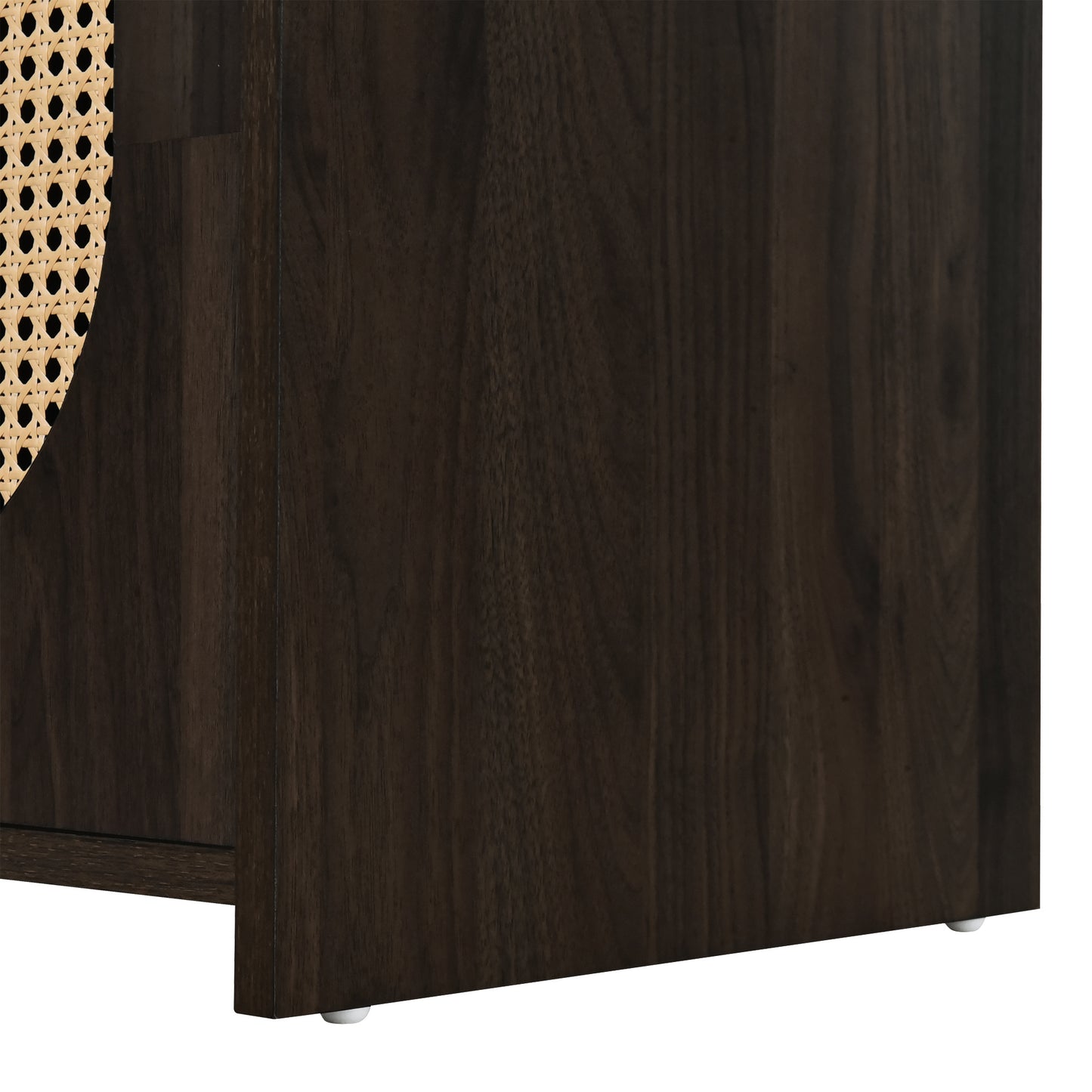 Retro 3-Door Accent Cabinet with Rattan Doors and Metal Handles for Living Room and Hallway Storage Brown