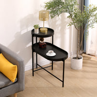 2-Tier Black Side Table with Storage for Living Room Metal Frame Wooden End Table Sofa Table