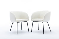 Set of 2 Ivory Boucle Fabric Dining Chairs with Black Metal Legs Modern Home Furniture