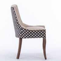 Ultra Side Dining Chairs Set of 2 Beige Thick Fabric with Solid Wood Legs and Bronze Nail Head