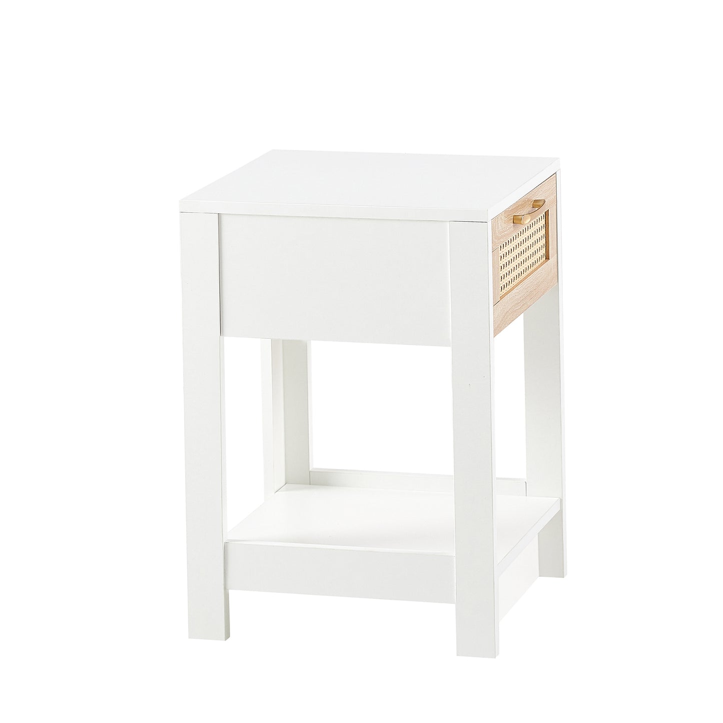 15.75 Inch Rattan End Table with Drawer Modern Nightstand Side Table for Living Room Bedroom White