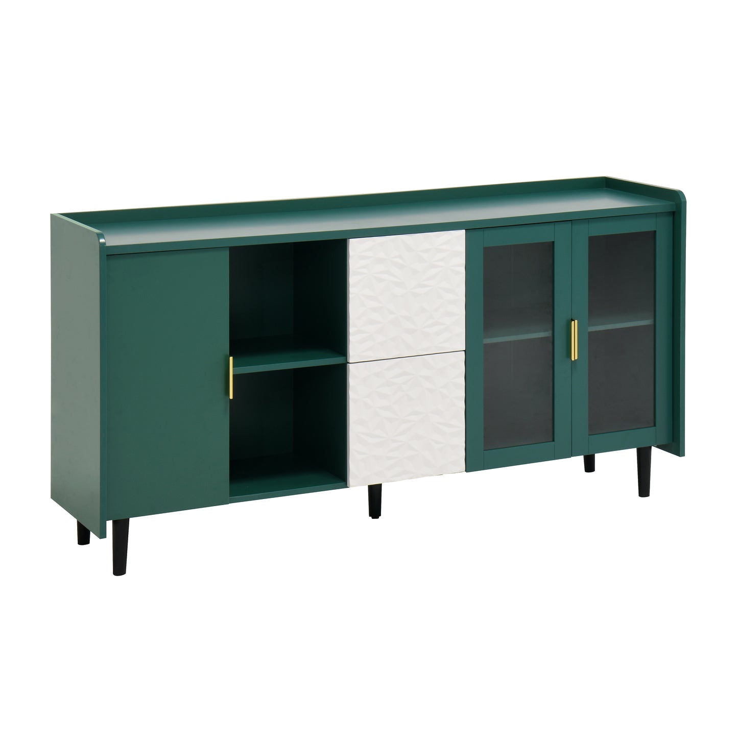 Modern 55 Coffee Bar Storage Cabinet with 2 Drawers and Glass Doors for Kitchen and Living Room Green